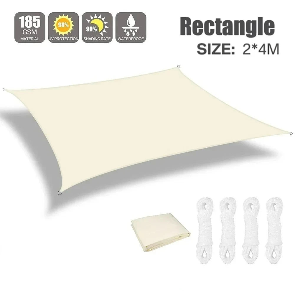 Beige Sun Shade Sail Rectangle Square Triangle Canopy Awning Cloth UV Block Heavy Duty Commercial Graden Outdoor Patio Tarp