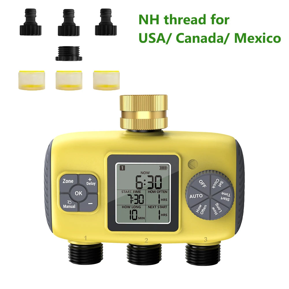 Insoma 3-Outlet Automatic Water Timer Garden Irrigation Watering System Independent Control Sprinkler Programmer Tools