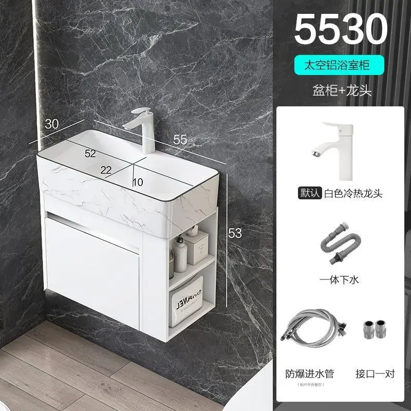 Minimalist Mini Bathroom Cabinet with Side Storage Ceramic Integrated Basin Bathroom Vanity Cabinet with Sink Bathroom Furniture