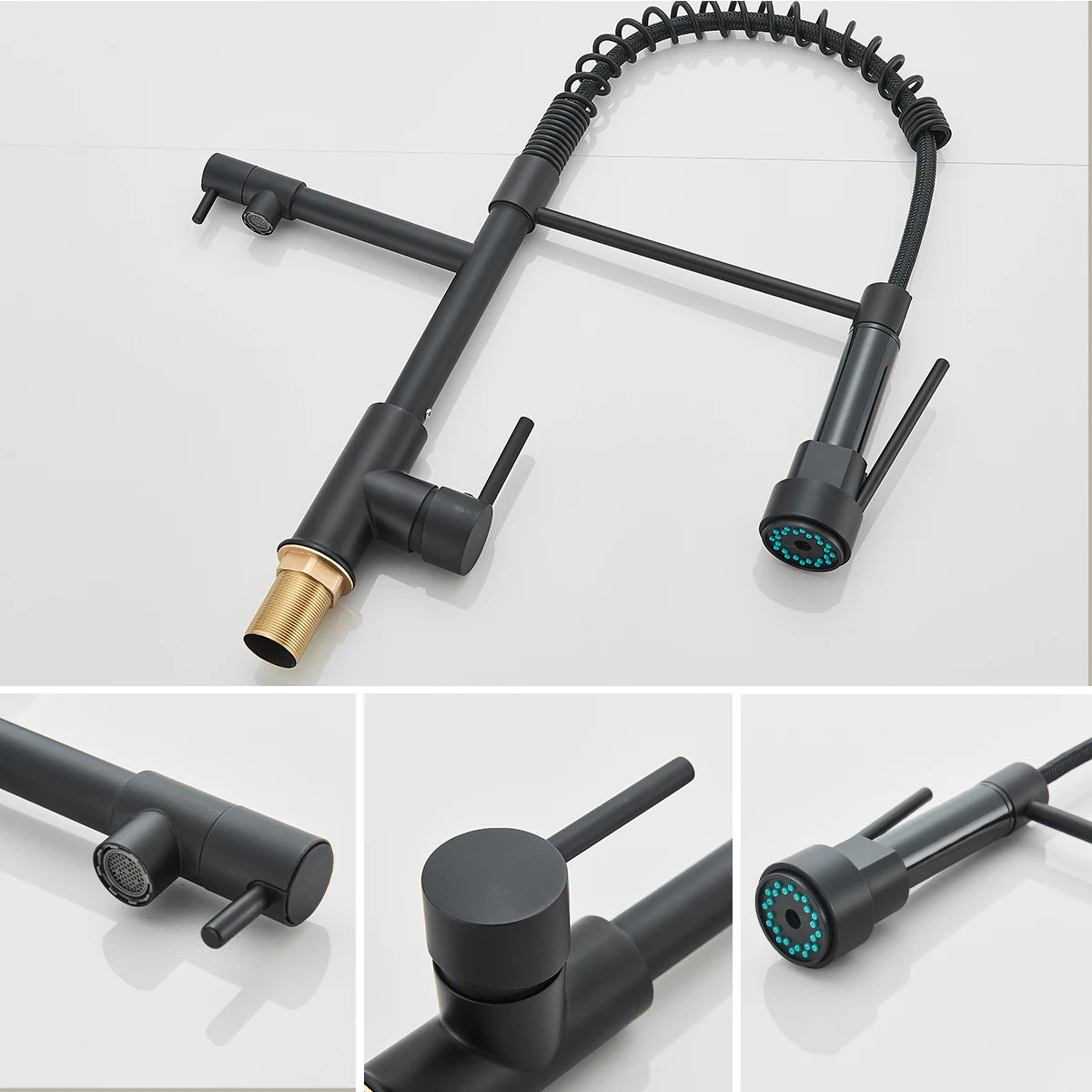 Black Pull Down Kitchen Faucet Dual Spout 360° Rotation Hot Cold Water Mixer Tap Single Handle Deck Mounted Kitchen Sink Crane