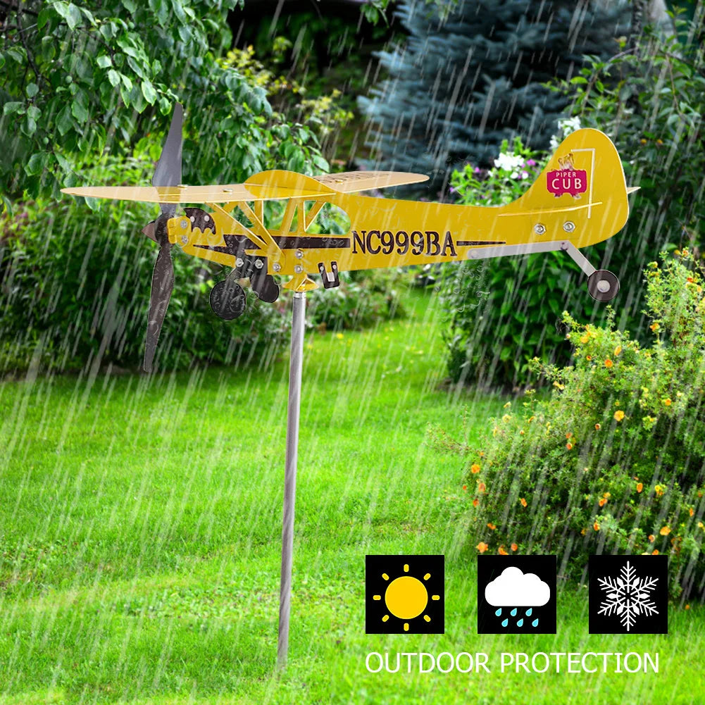 3D Plane Garden Creative Weather Vane Decoration Metal Windmill Wind Spinner Airplane Anti-corrosion Weatherproof Dutdoor Decor