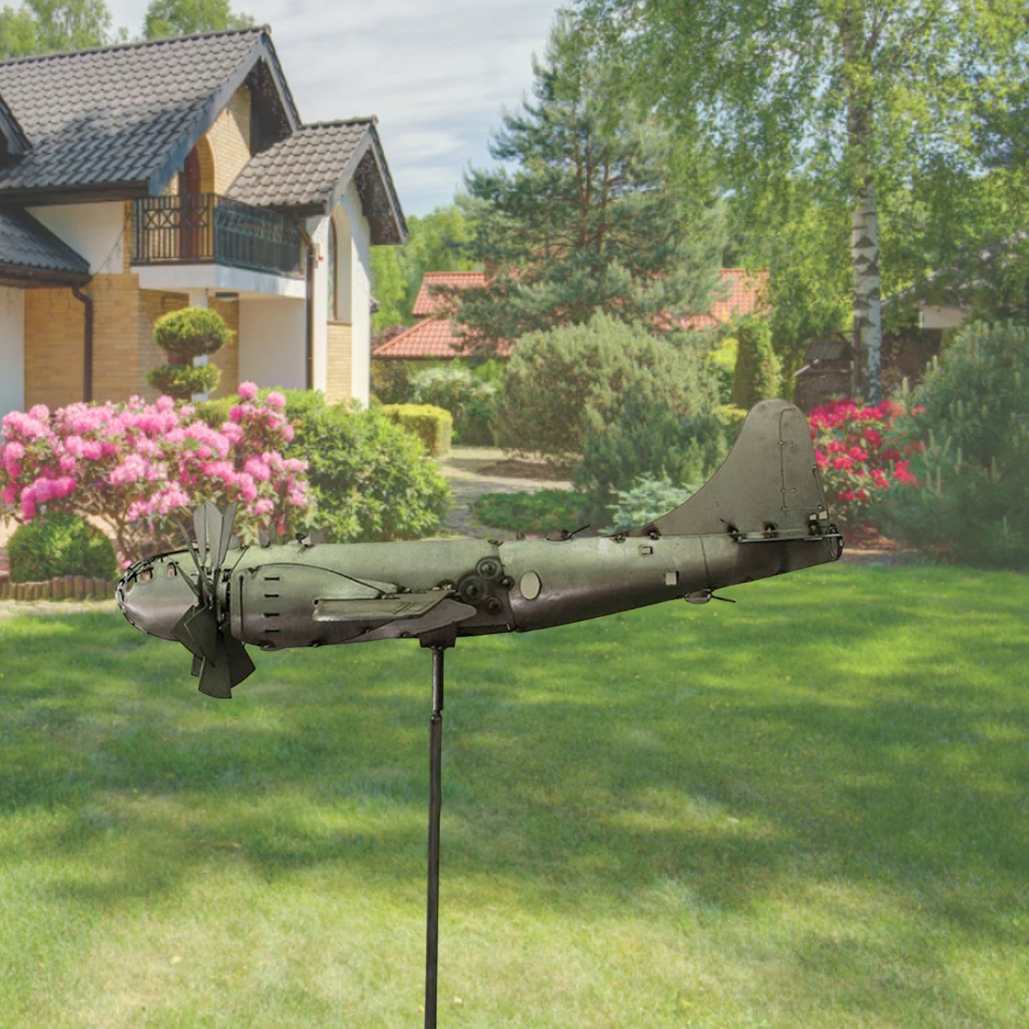 3D Wind Spinner Plane Metal Airplane Weather Vane Plug-in Windmill Outdoor Roof Wind Direction Indicator Ornaments Garden Decor
