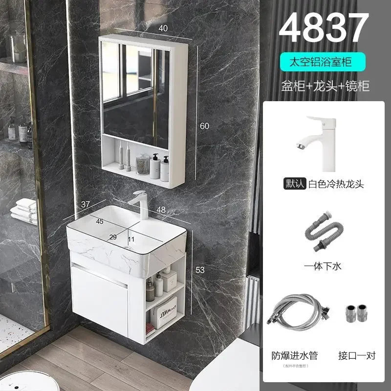 Minimalist Mini Bathroom Cabinet with Side Storage Ceramic Integrated Basin Bathroom Vanity Cabinet with Sink Bathroom Furniture