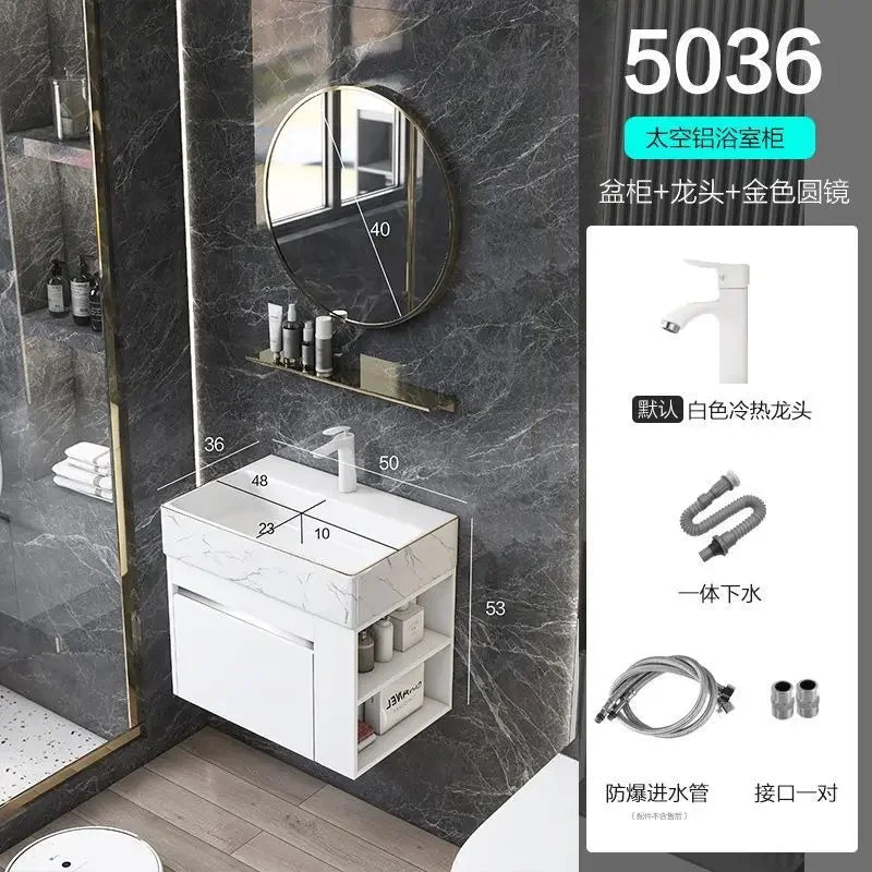 Minimalist Mini Bathroom Cabinet with Side Storage Ceramic Integrated Basin Bathroom Vanity Cabinet with Sink Bathroom Furniture