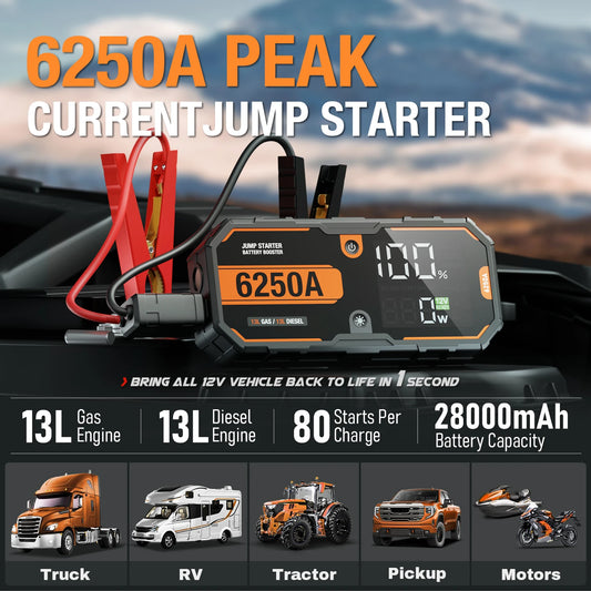 6250A Pro Jump Starter - 12V 26000mAh Portable Car Booster
