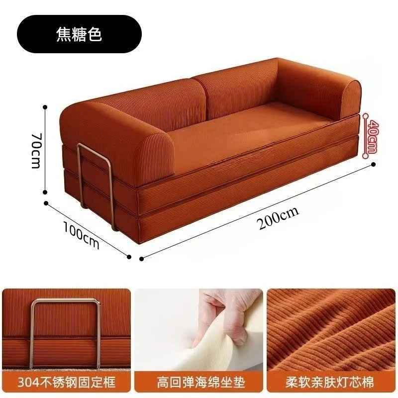 Vacuum Compression Sofa Italian Simple Retro High-end Corduroy Living Room Sofa Sofa Bed Foldable Washable Customizable