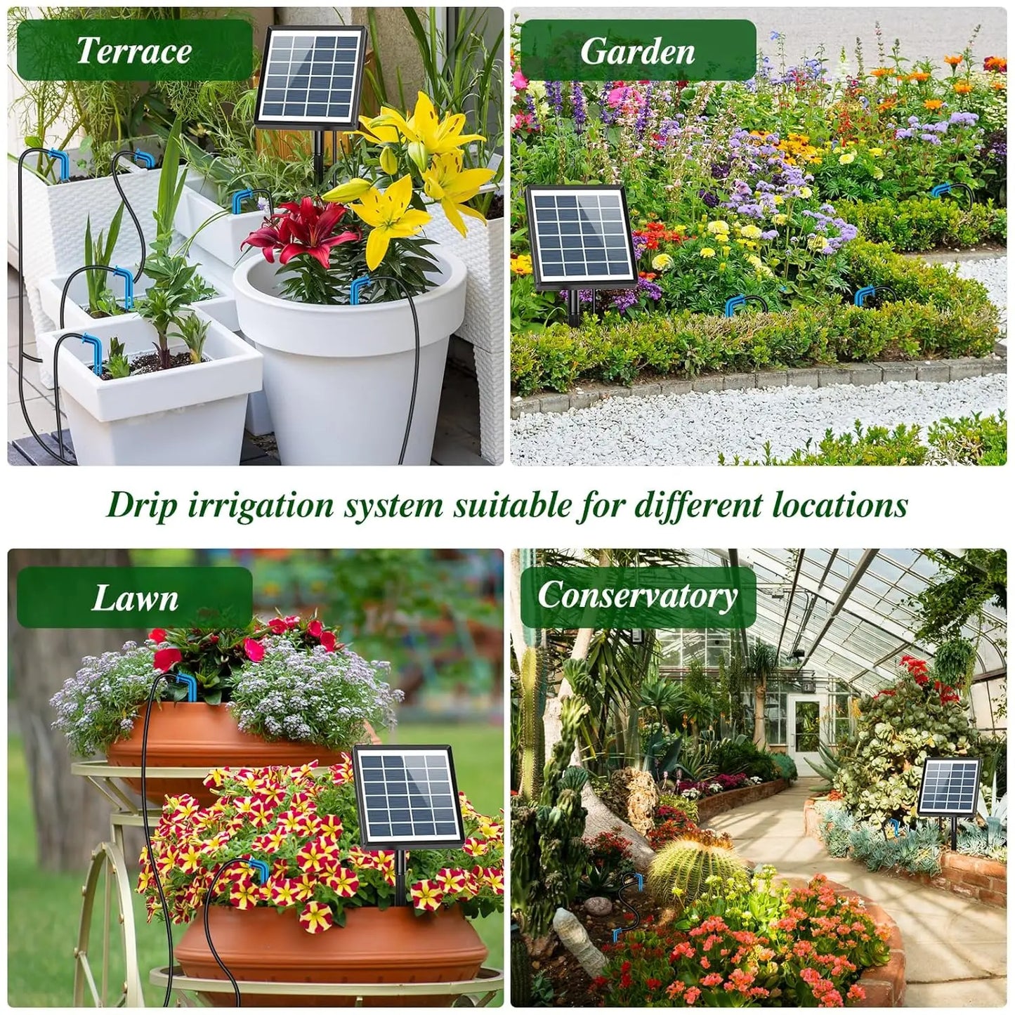 Solar Automatic Watering Kit for Garden Automatic Drip Watering System with 15m Water Hose Automatic Watering Timer for Holidays