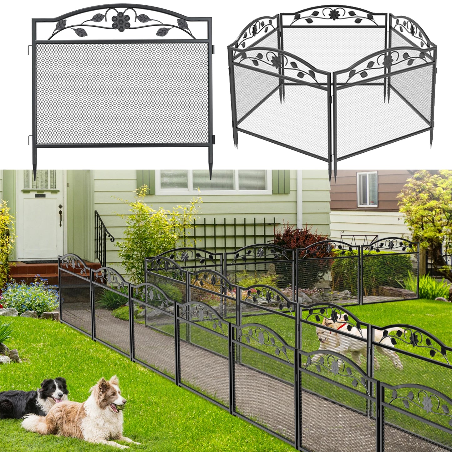 5 PCS Metal Garden Fence Border Rustic Style Decorative Garden Fence Animal Barrier, Landscape Pathway Edge Iron Fence Panels