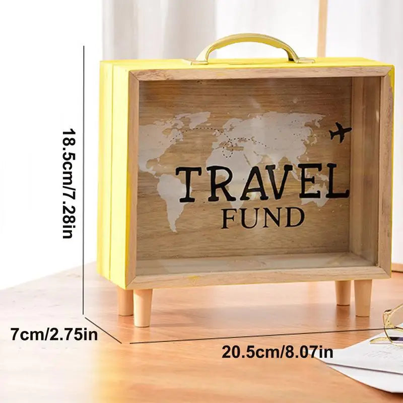 Money Saving Jar Travel Fund Piggy Bank Wooden Suitcase Bank Counting Money Jar Funny Money Bank Desktop Decor Ticket ShadowBox