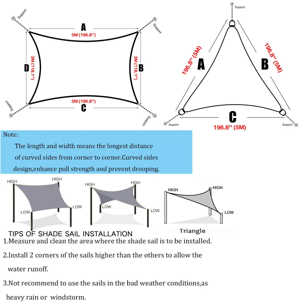 5/3.6/3/2M Triangle Shade Sail Waterproof Sunshade Sail Canopy 98%UV Block Awning with Free Rope for Garden Patio Pergola Gazebo