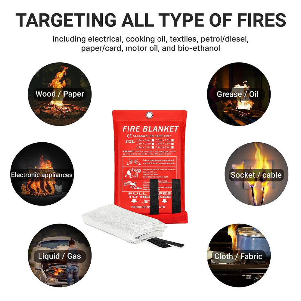 4 Size Square Fire Blankets Fiberglass Retardant Fire Suppression Emergency Survival Kit for People Home Car Kitchen Safety