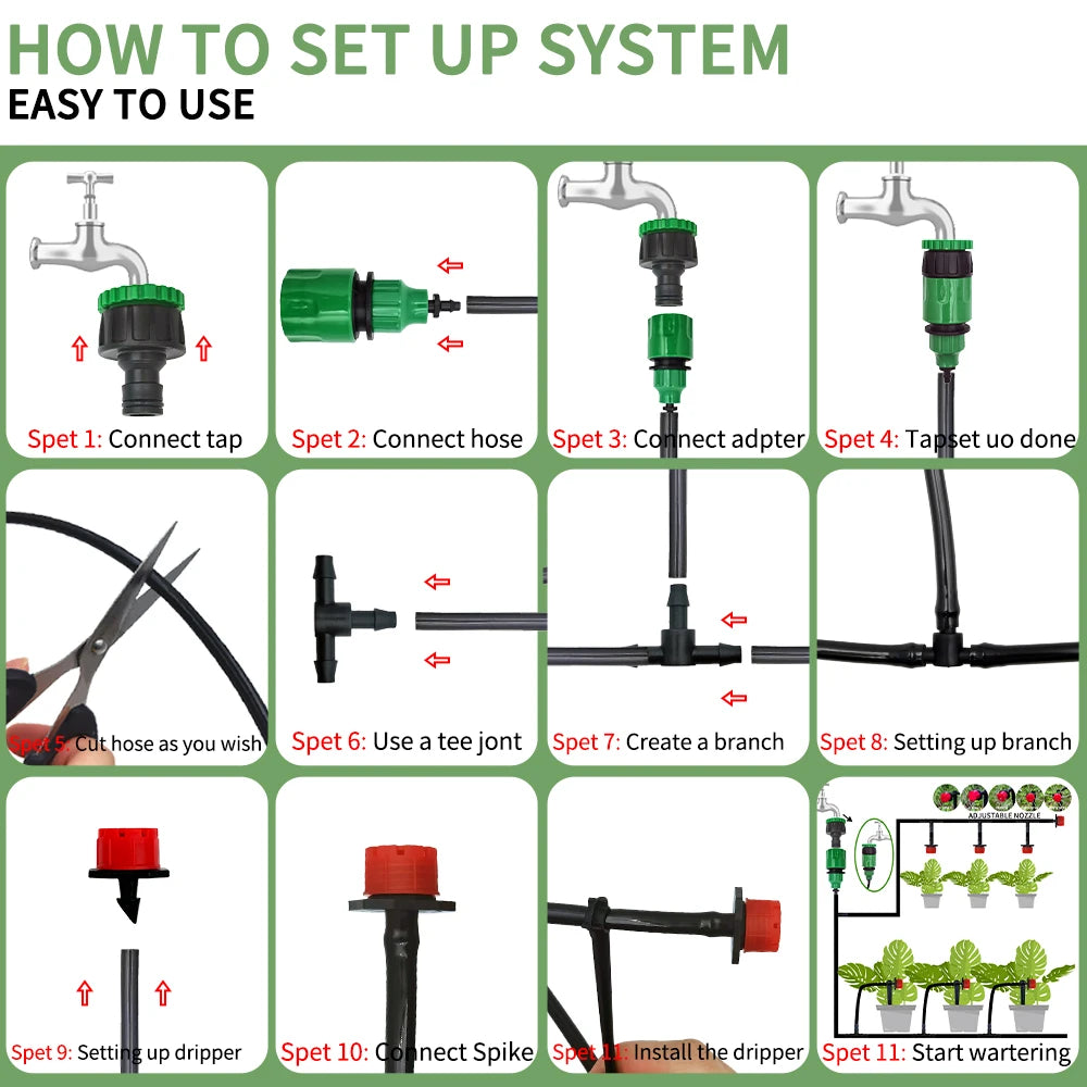 5-20M Drip Irrigation System Plant Watering Set Watering Kits Adjustable Drippers For Irrigation Micro Garden Watering System