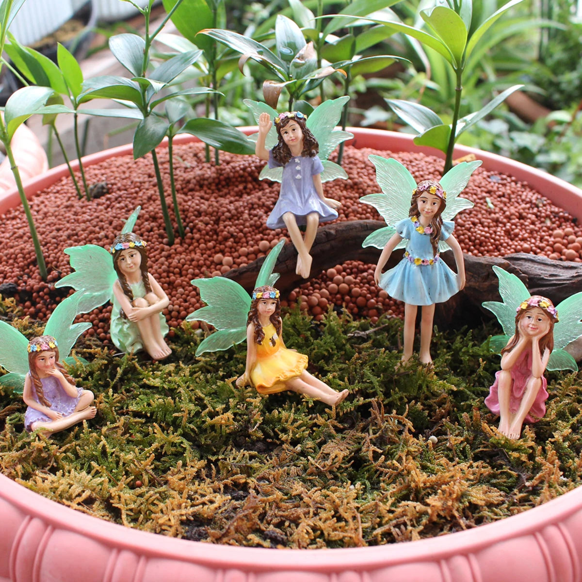 6pc Night Light Wings Flower Fairy, Garden Micro Landscape Fairy Tale World Scene Decoration, Flower Pot Bonsai Flower Fairy Plu