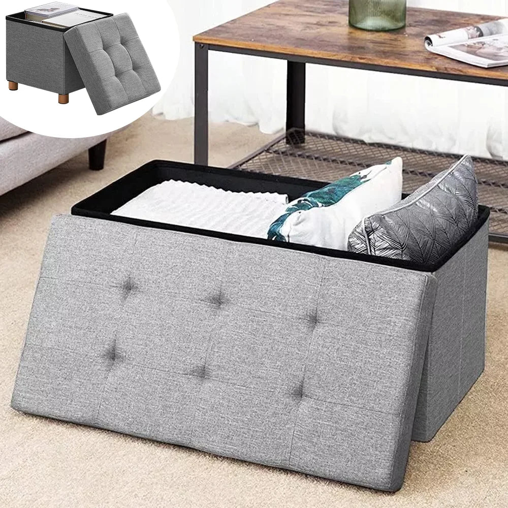 Seat stool Foldable Storage Stool footrest stool Folding Chest Storage Cube Upholstered Seat Removable Lid Home Decor