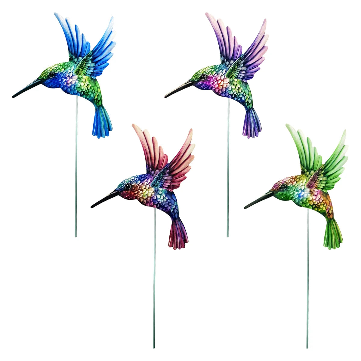 4PCS Metal Hummingbird Stakes Art Sculpture Outdoor Waterproof Iron Ornament Garden/Home Decor Yard Lawn Patio Garden Bird Decor