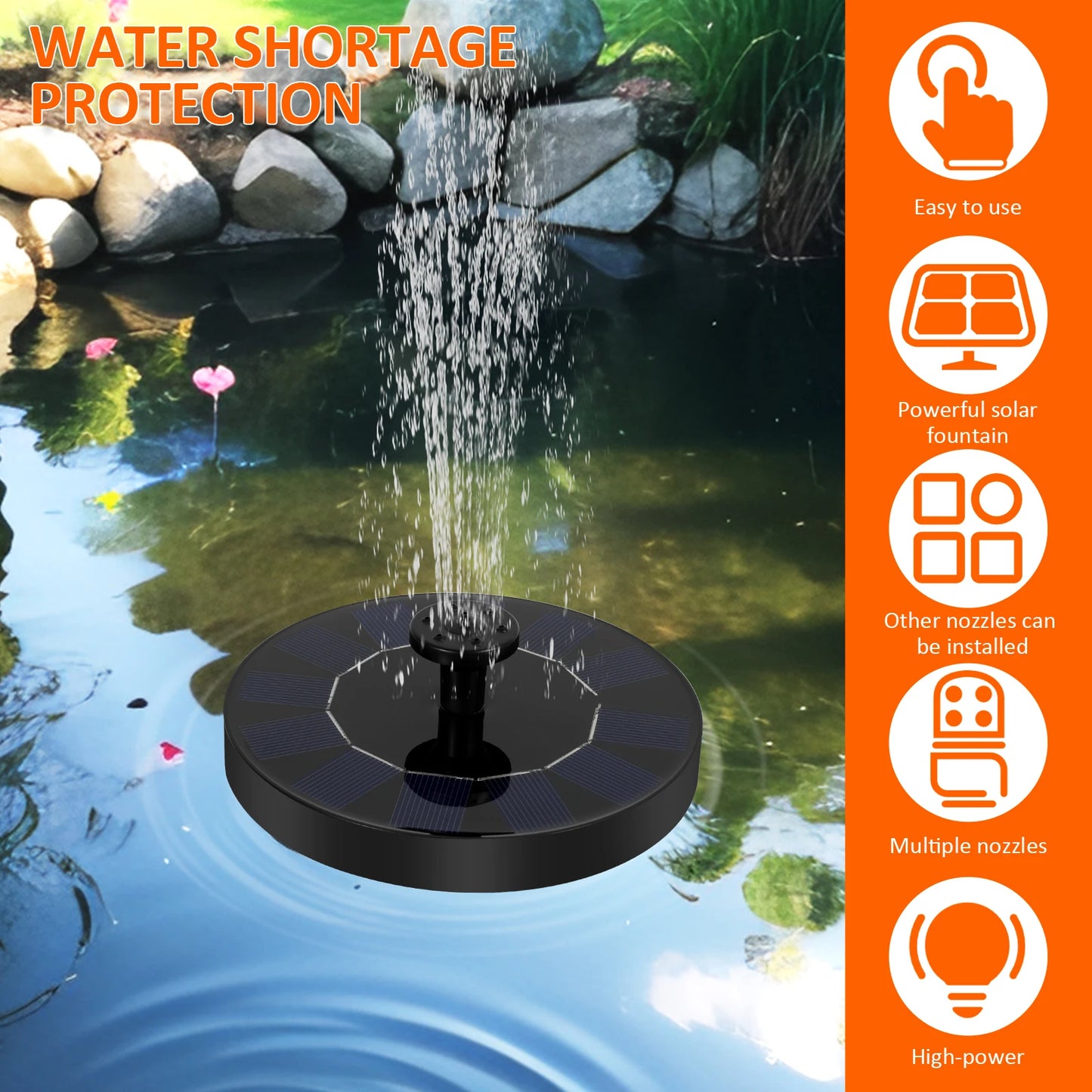 13/18cm Solar Fountain Pump Bird Bath Fountain Garden Outdoor Water Pool Pond Floating Decor With 6 Nozzles Solar Waterfall