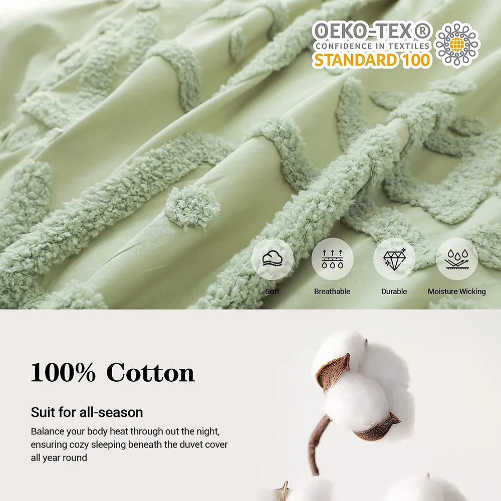 Simple&Opulence Bedding Set 3Pcs 100% Cotton Washed Comforter Boho Breathable Queen King Size Duvet Cover Bed Sheet Pillow Shams