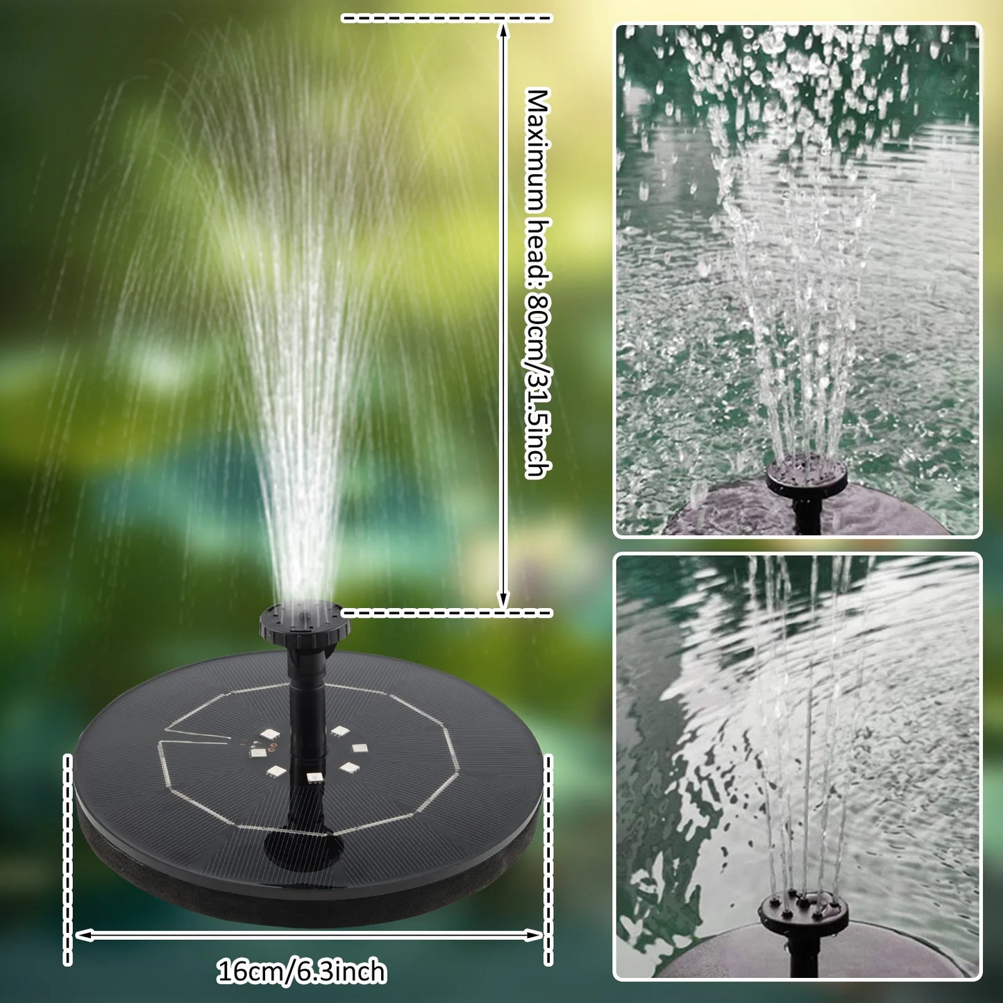 Solar Floating Water Fountain Bird Bath with LED Light Pond Decoration Solar Powered Fountain Kit For Garden And Patio