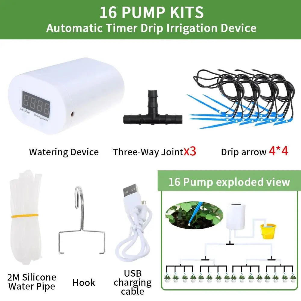 2/4/8 Head Drip Watering Pump Automatic Irrigation System Garden Watering Equipment Plant Sprinkler Controller Garden Tool