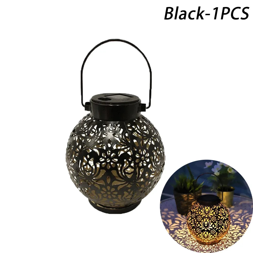 Solar Powered Hollow Ball Garden Light Waterproof Iron Metal Pendant Landscape Projection Hanging Decor for Outdoor Garden Decor