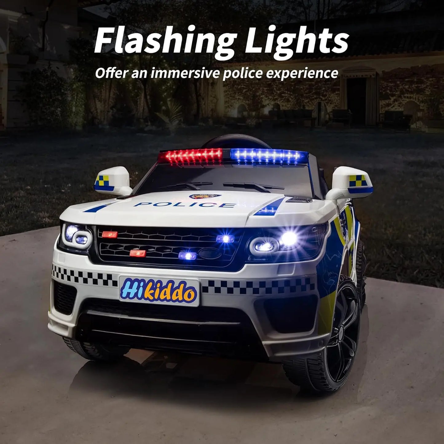 400W Motor Kids Electric Police Car - Remote & White