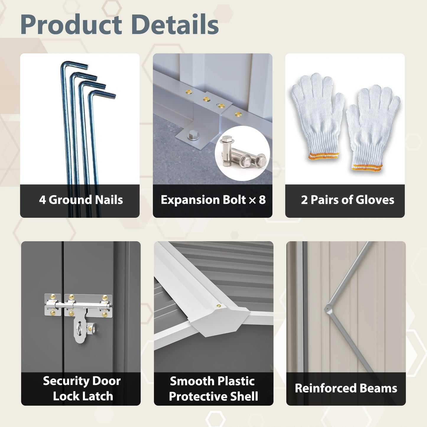 12x14FT Metal Outdoor Storage Shed, Lockable Double Doors, Waterproof Garden Tool House, Light Gray