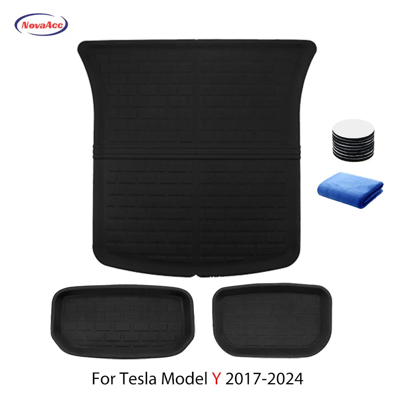 NovaAcc For Tesla Floor Mats Model Y 2017-2024 Model 3 2021 to 2024 Highland All Weather Trunk Mats Floor Liner Car Accessories