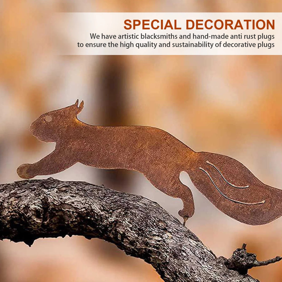 1/5Pcs Rusty Metal Birds Rusty Running Squirrel Decor Metal Art Set Outdoor Garden Animal Silhouette Creative Wrought Iron Decor