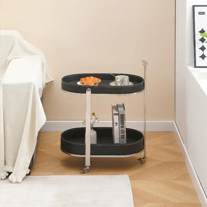 Creative Sofa Side Table with Storage, Internet Famous Coffee Table, Movable Leather and Stainless Steel Design, Modern