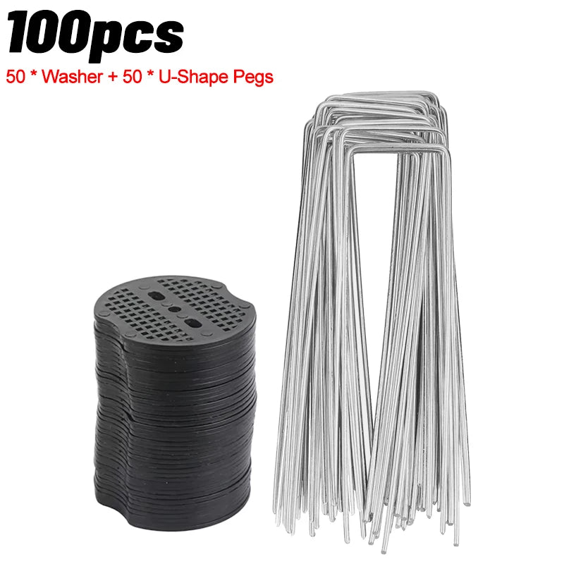 100/10pcs Metal Garden Stakes U-Shape Landscape Staple Ground Nail Fence Film Tents Securing Pegs Sod Pins Gardening Tools