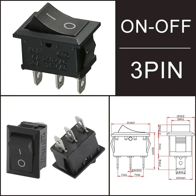 10/30/100Pcs KCD1 Snap-in Boat Rocker Switch Toggle Power SPST ON-OFF 2/3/4 Pin AC 250V 6A 125V 10A 2Pin Position Snap Switch