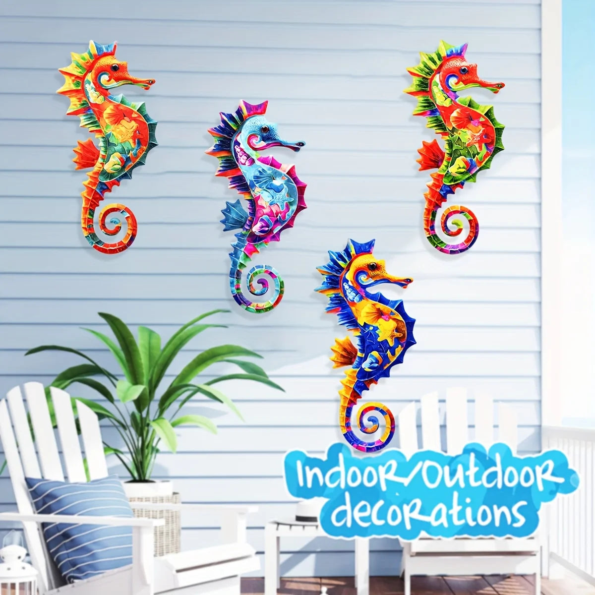 Eye-catching Metal Ocean Seahorse Wall Decor Hanging Wall Outdoor Garden Sculpture Statue Home Yard Pool Bathroom Living Room
