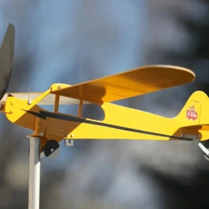 3D Piper J3 Cub Wind Spinner Plane Metal Airplane Weather Vane Outdoor Roof Wind Direction Indicator WeatherVane Garden Decor