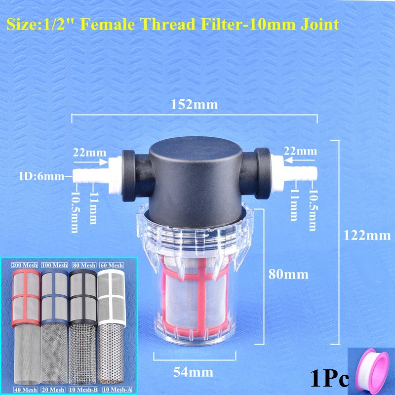 1/2" To 8~16mm Hose Filter Garden Agricultural Irrigation Domestic Water Bathroom Kitchen Impurity Strainer 10Mesh To 200 Mesh