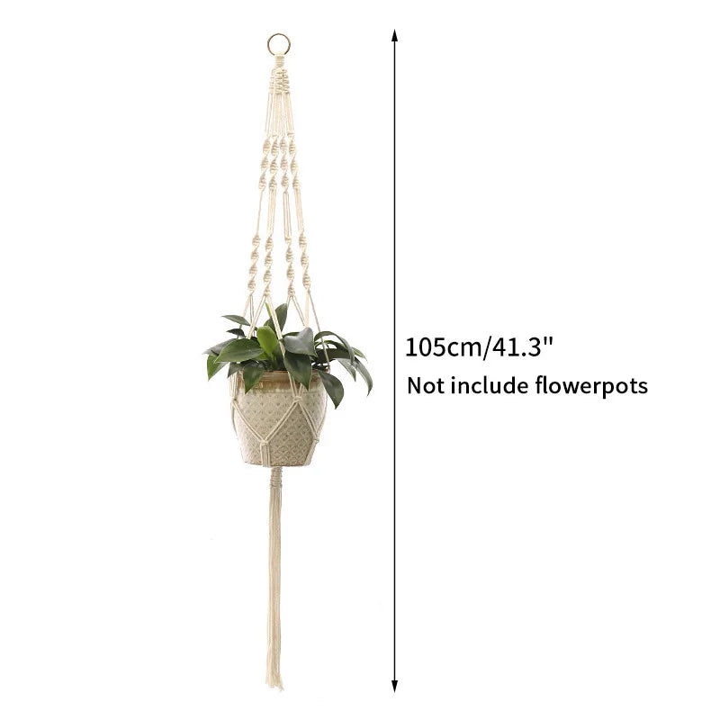 Gardening Green Plant Hanging Basket Cotton Rope Hanger Flower Pot Handmade Macrame Pot Pocket Wall Boho Courtyard Home Decor