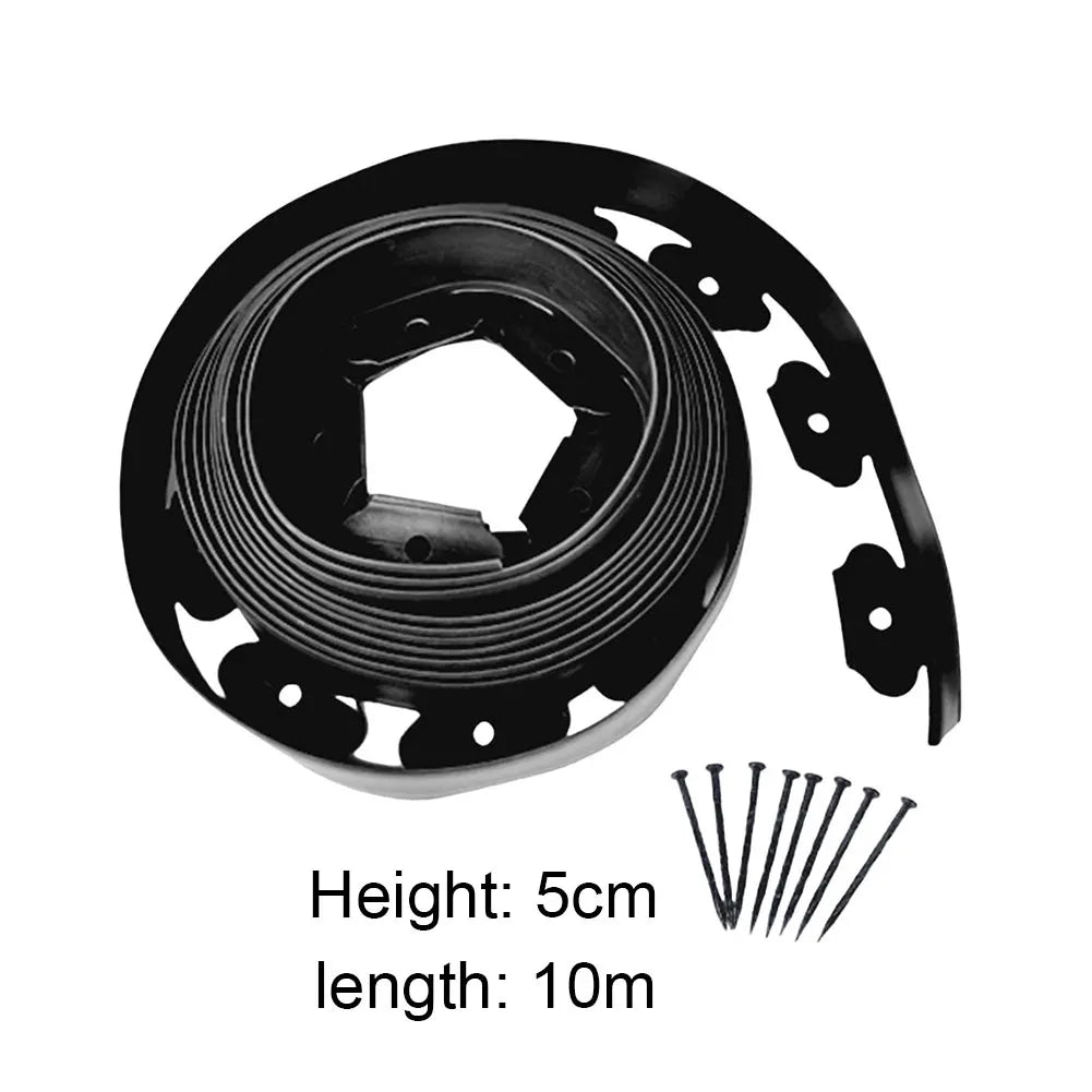 5/10M Fixed Garden Barrier Lawn Grass Edging Border Plastic Landscape Grass Stone Isolation Strip with 15/30 Anchoring Spikes 