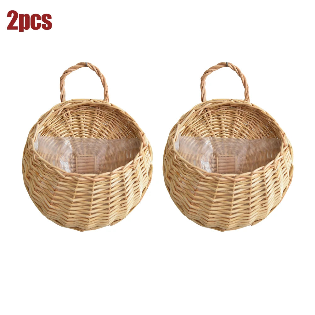 2/4/8/10pcs Wall Hanging Handmade Wicker Rattan Flower Basket Green Vine Pot Planter Hanging Vase Wall Plant Basket For Garden