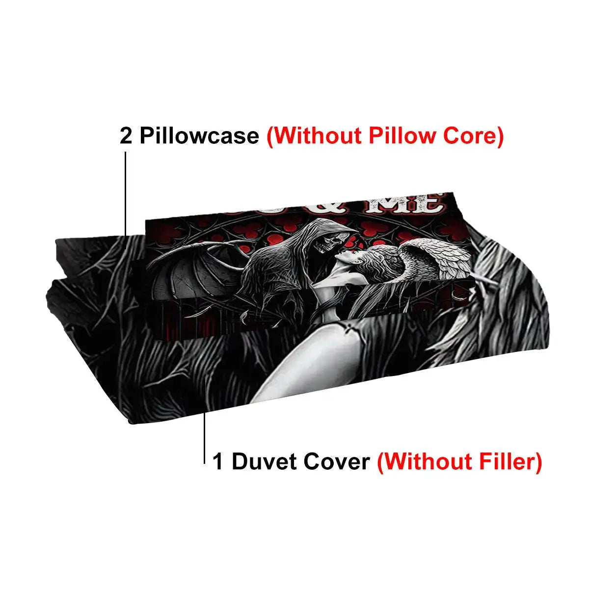 3pcs Soft and Comfortable Death and Angel Print Duvet Cover Set for bedroom and Guest Room - Includes 1 Duvet Cover and 2