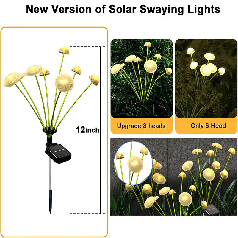 Solar Garden Light, Mushroom Lights Outdoor, IP65 Waterproof Firefly Swaying Lamp, Jellyfish Outdoor Decor for Garden