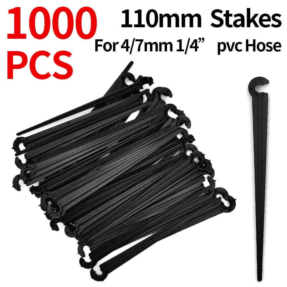 WUJIE 50-1000PCS Garden 1/4" Stake Fixed Stems Holder Support 11cm 20cm for Drip Irrigation 4/7mm Hose Pipe Inserting Ground