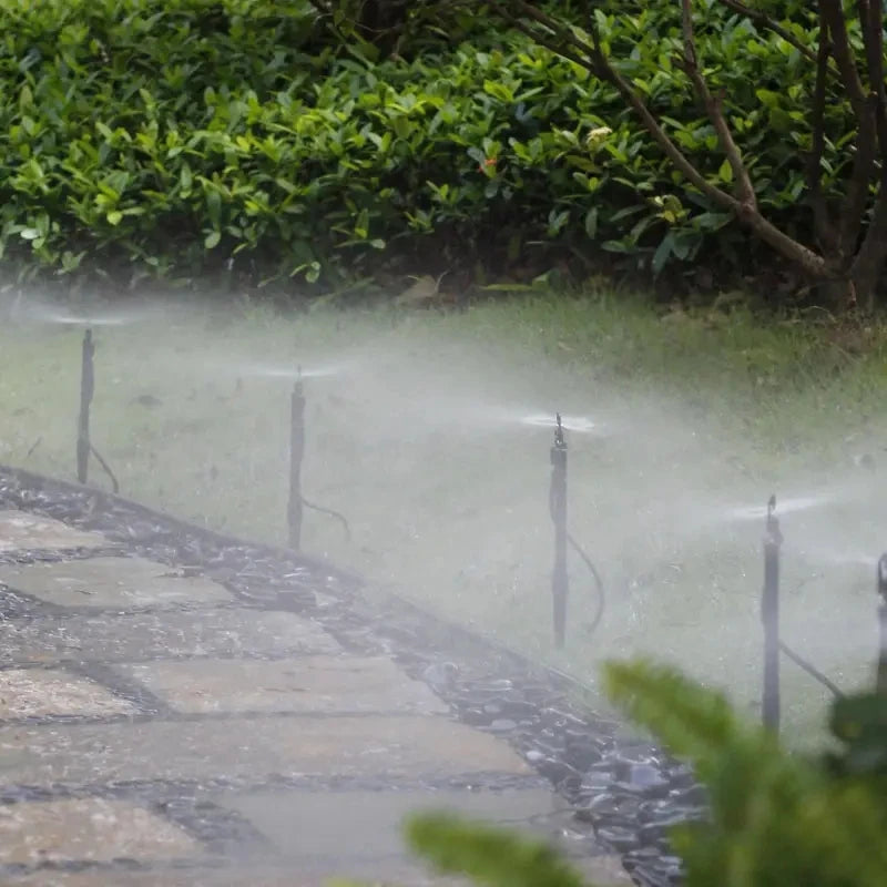 10-30M Outdoor Misting Cooling System 4/7PVC Garden Irrigation Watering Adjustable 1/4'' Brass Atomizer Nozzles Micro Sprinklers