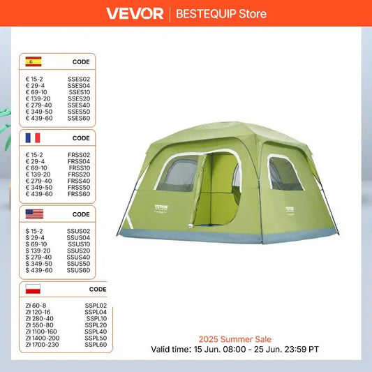 VEVOR 6 Person Outdoor Profession Fabric Tent Rainfly Waterproof Camping Tent Family Outdoor Instant Setup Tent with Carring Bag