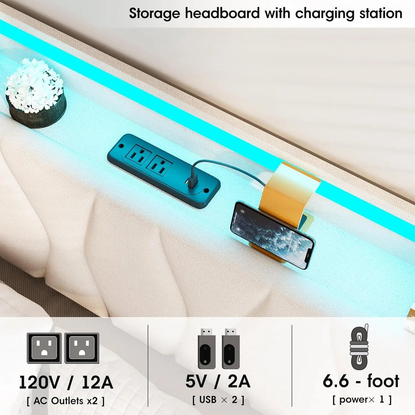 Vabches Lift Up Twin Size Bed Frame with Storage Headboard Upholstered Platform Bed Frame w Charging Station&LED Light Bedroom