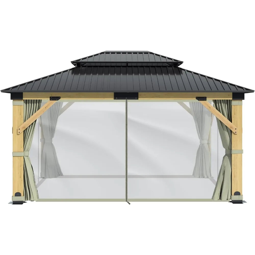 Wooden Gazebo Curtains Part - Outdoor Hardtop Patio Gazebo Canopy Netting Walls with Zipper, Breathable Mesh