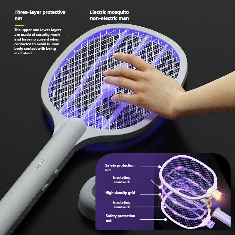 Electric Mosquito Swatter & Repellent Lamp -USB Rechargeable+Base,Refillable Sticks,2-in-1 Indoor Outdoor Insect Killer Device
