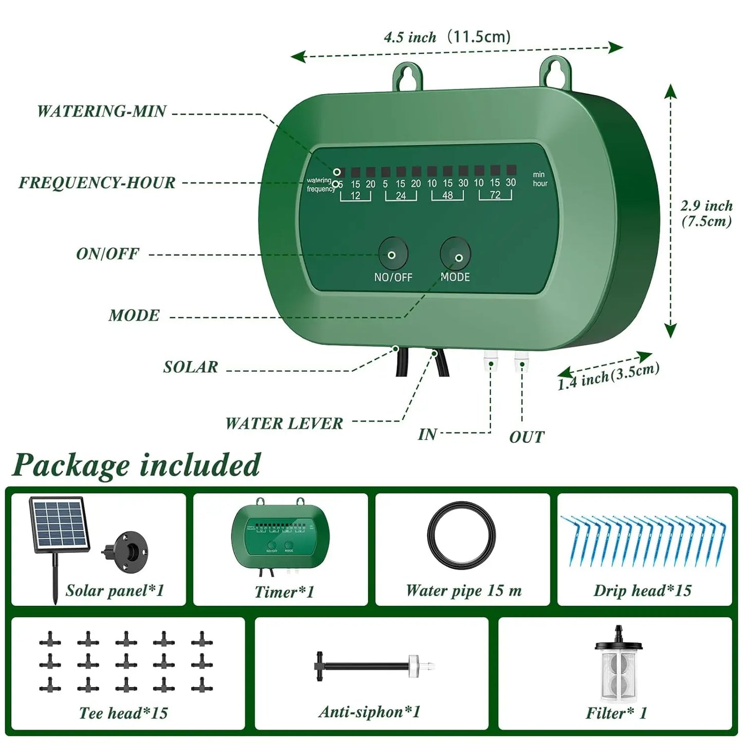 Solar Automatic Watering Kit for Garden Automatic Drip Watering System with 15m Water Hose Automatic Watering Timer for Holidays