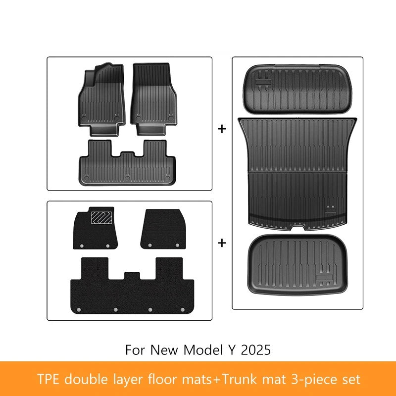 Extended Floor Mats for Tesla Model Y 2025+ Juniper 2025 All-Weather TPE Lengthen and Widen Waterproof Non-Slip Cargo Liners