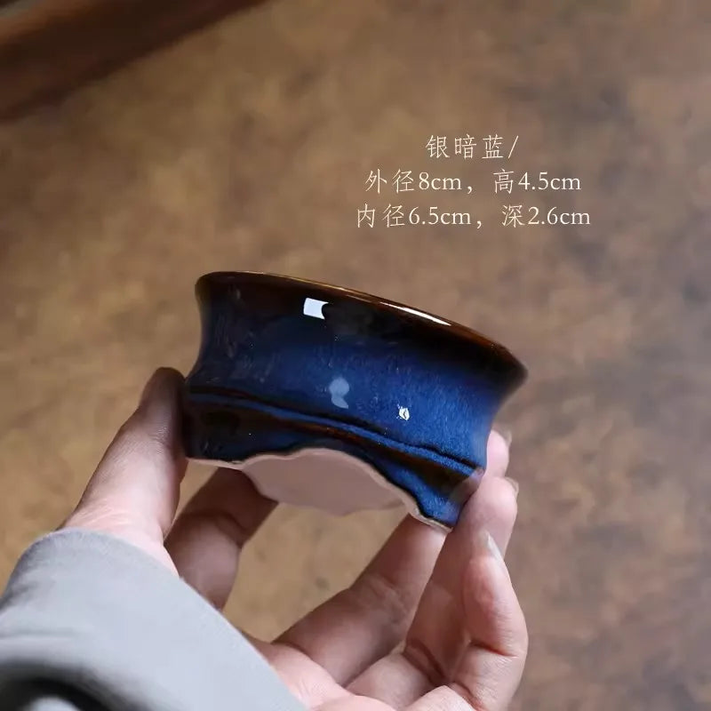 Porcelain Glazed Circle Bonsai Pot,Small Vase, Traditional Chinese Kiln Transmission, Dormitory Room,Table,Garden Decoration