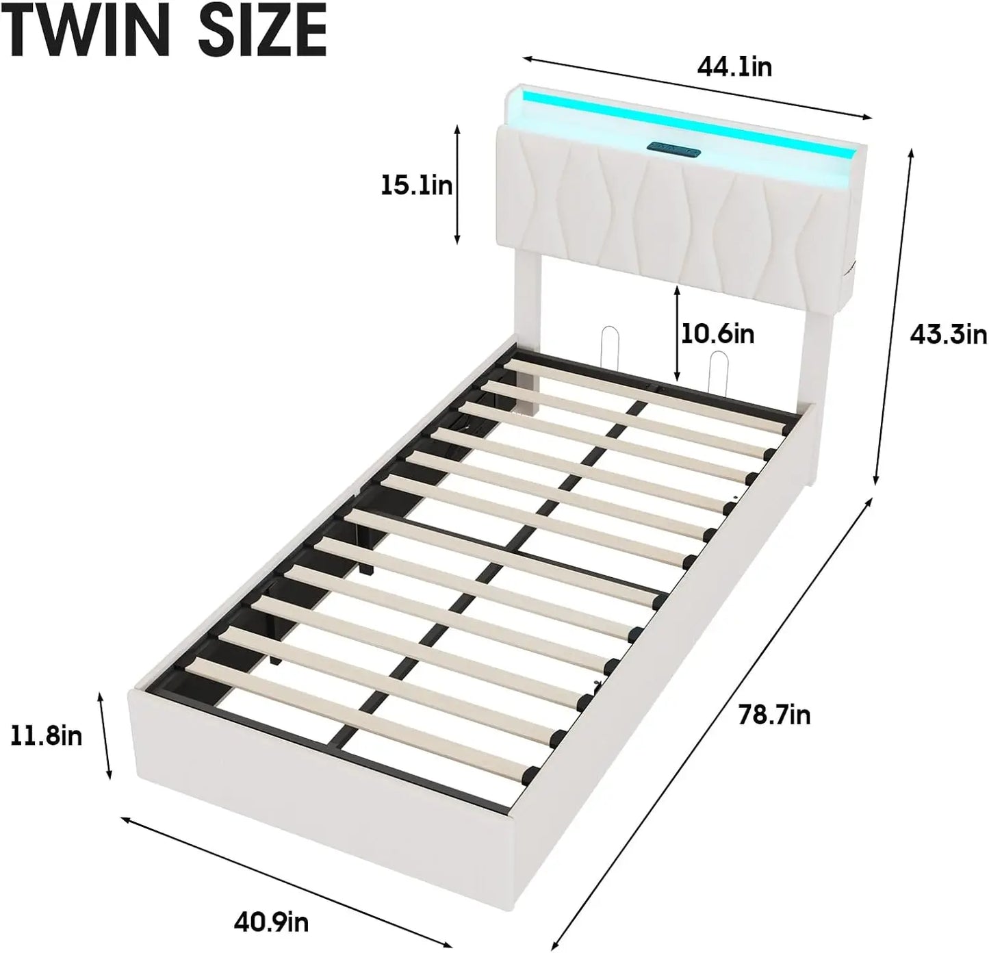 Vabches Lift Up Twin Size Bed Frame with Storage Headboard Upholstered Platform Bed Frame w Charging Station&LED Light Bedroom