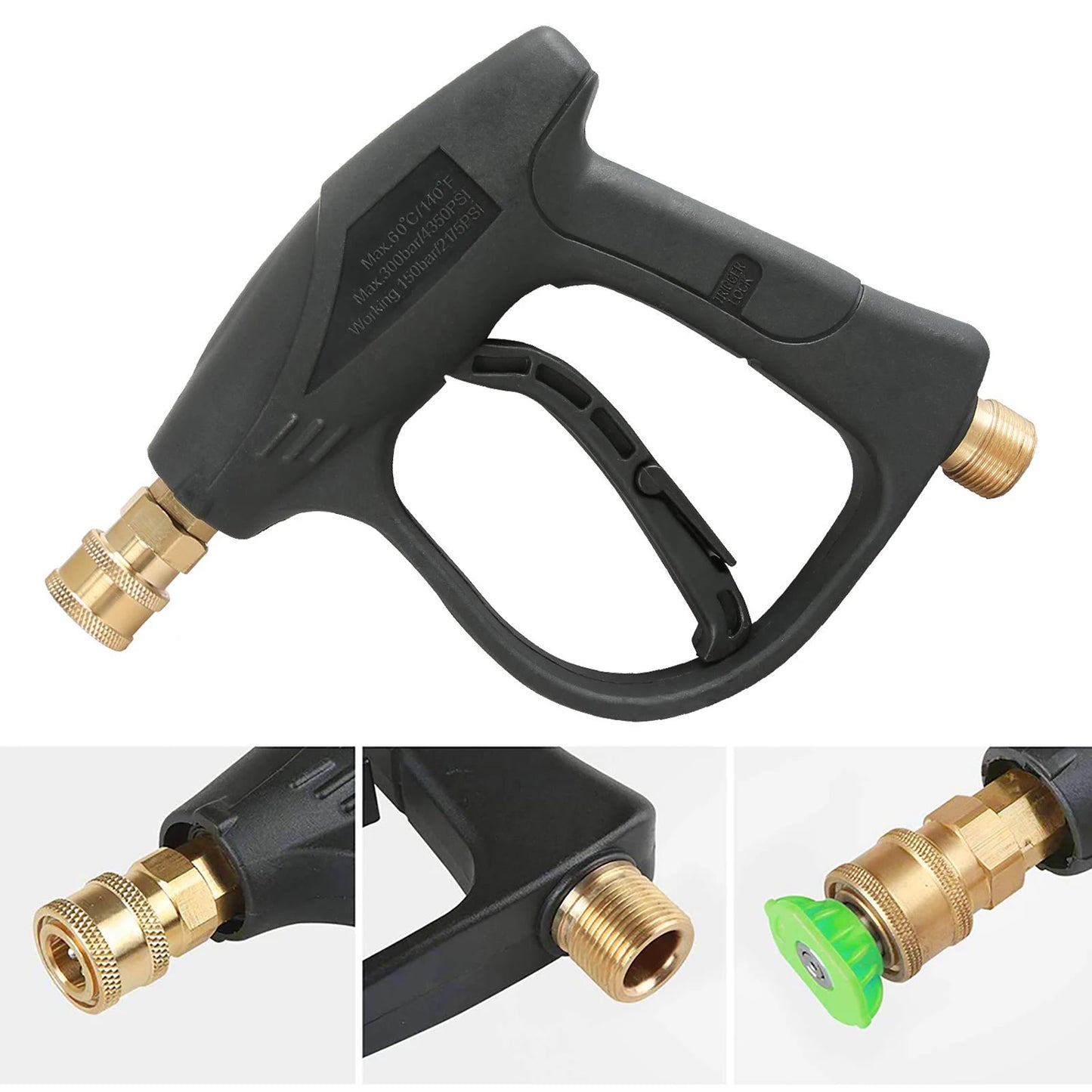 Short Handle High Pressure Washer Gun with 5 Replacement Spray Nozzle Tips For Car Washing And Garden Cleaning Tools